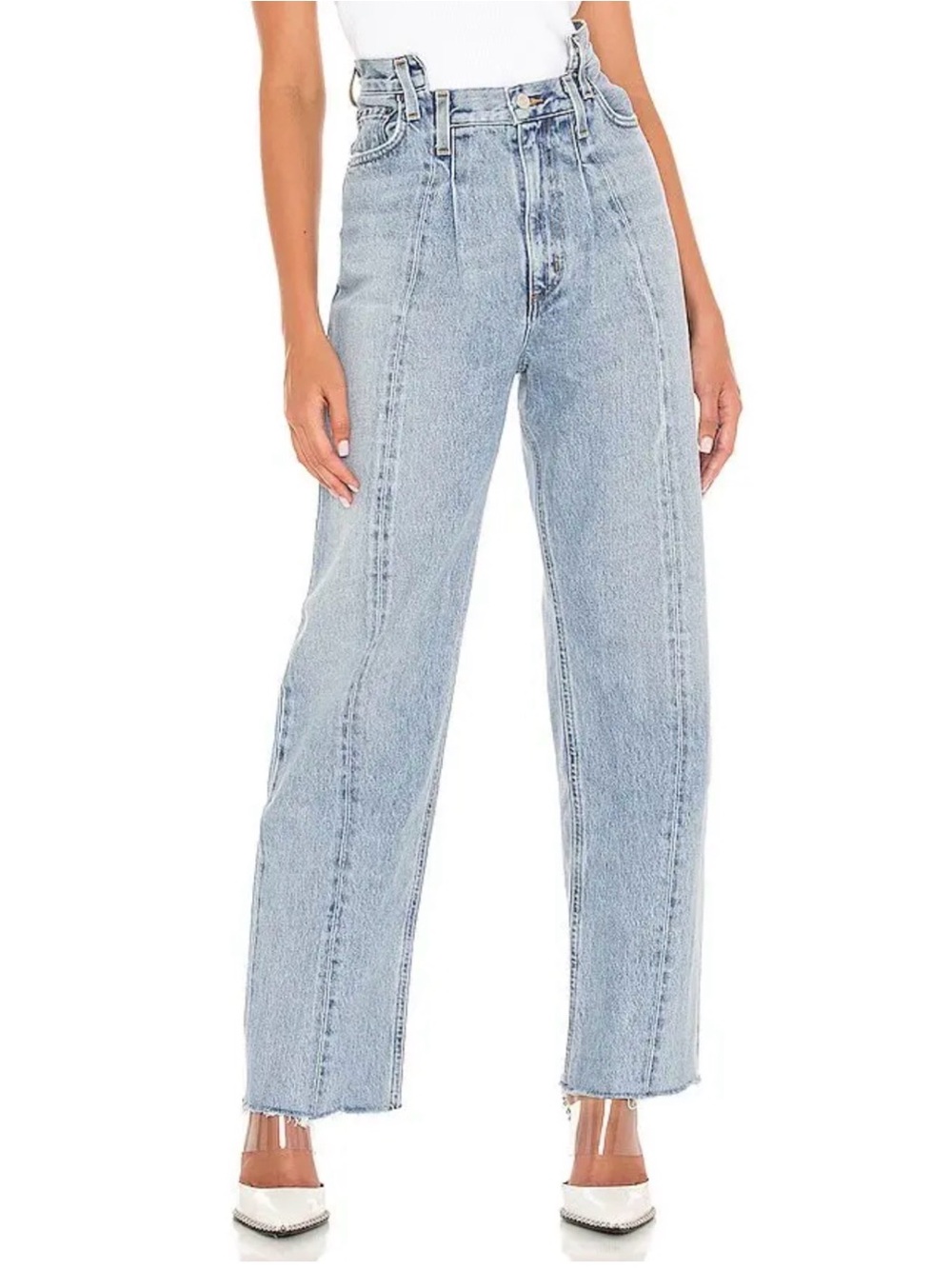 Agolde Sliced Angle Jeans Light Wash High Rise Straight Leg Raw Hem 31